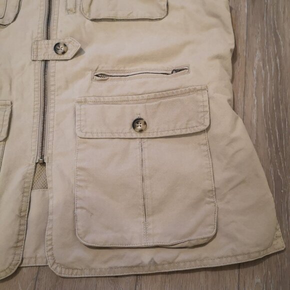 LL BEAN Vest Mens L Utility Safari Tactical Fishing Full Zip Canvas Cotton Tan - Picture 3 of 13